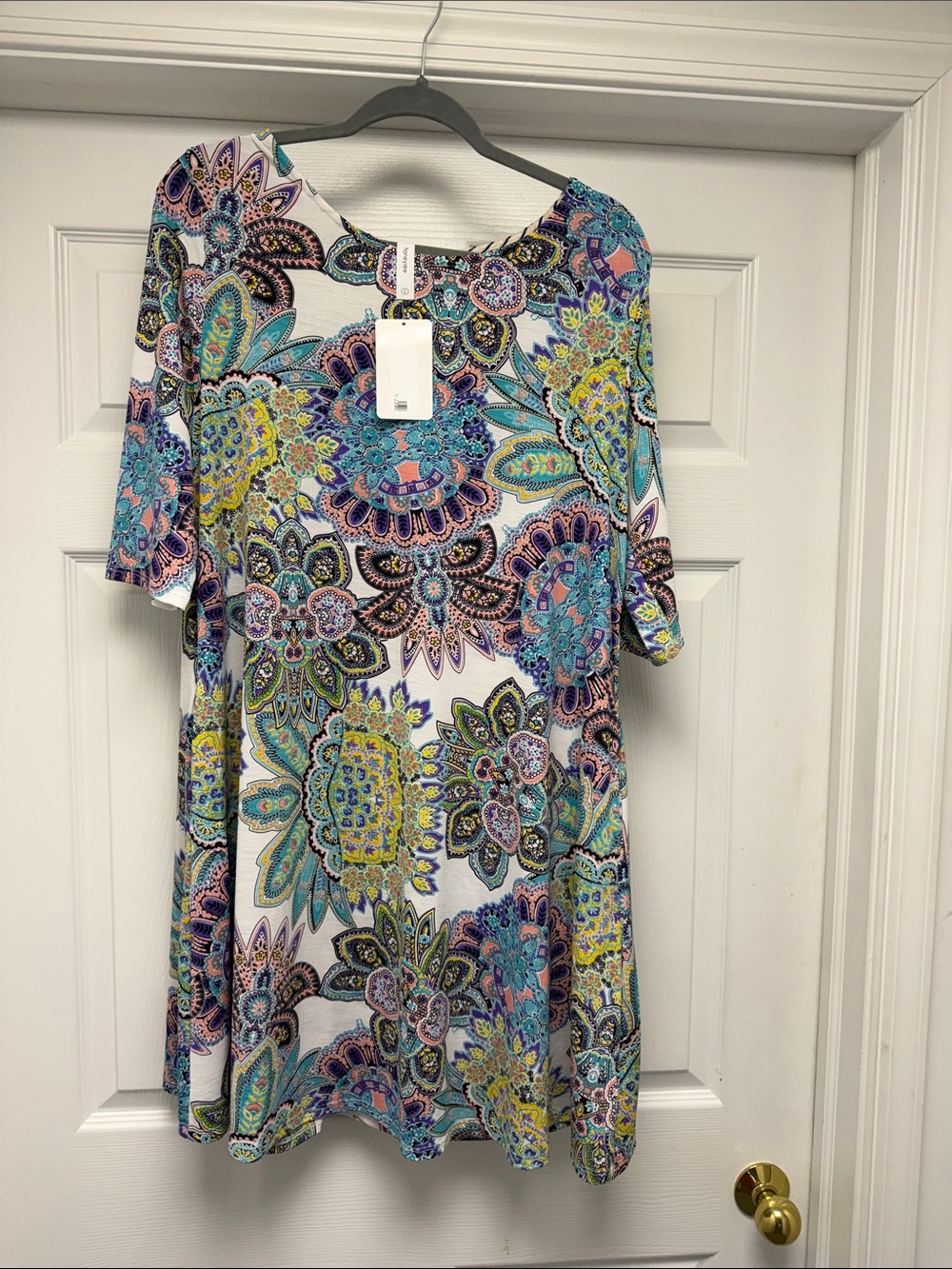 Honeyme Paisley Floral Shift Dress - Teal, Yellow & Pink